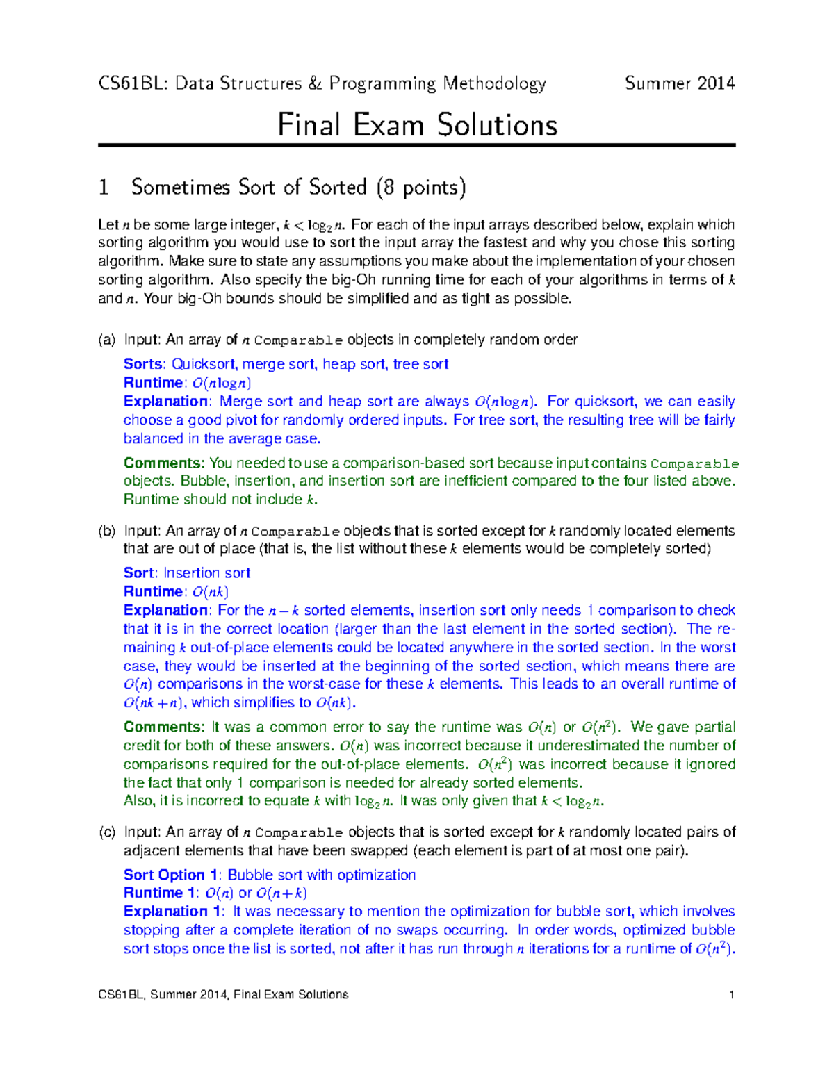 Cs61bl su14 f sol CS61BL Data Structures & Programming Methodology