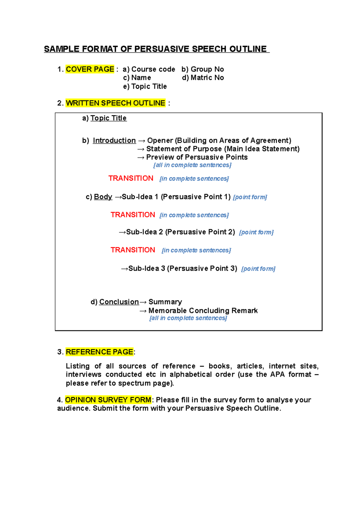 Format OF Persuasive Speech Outline 2 SAMPLE FORMAT OF PERSUASIVE 