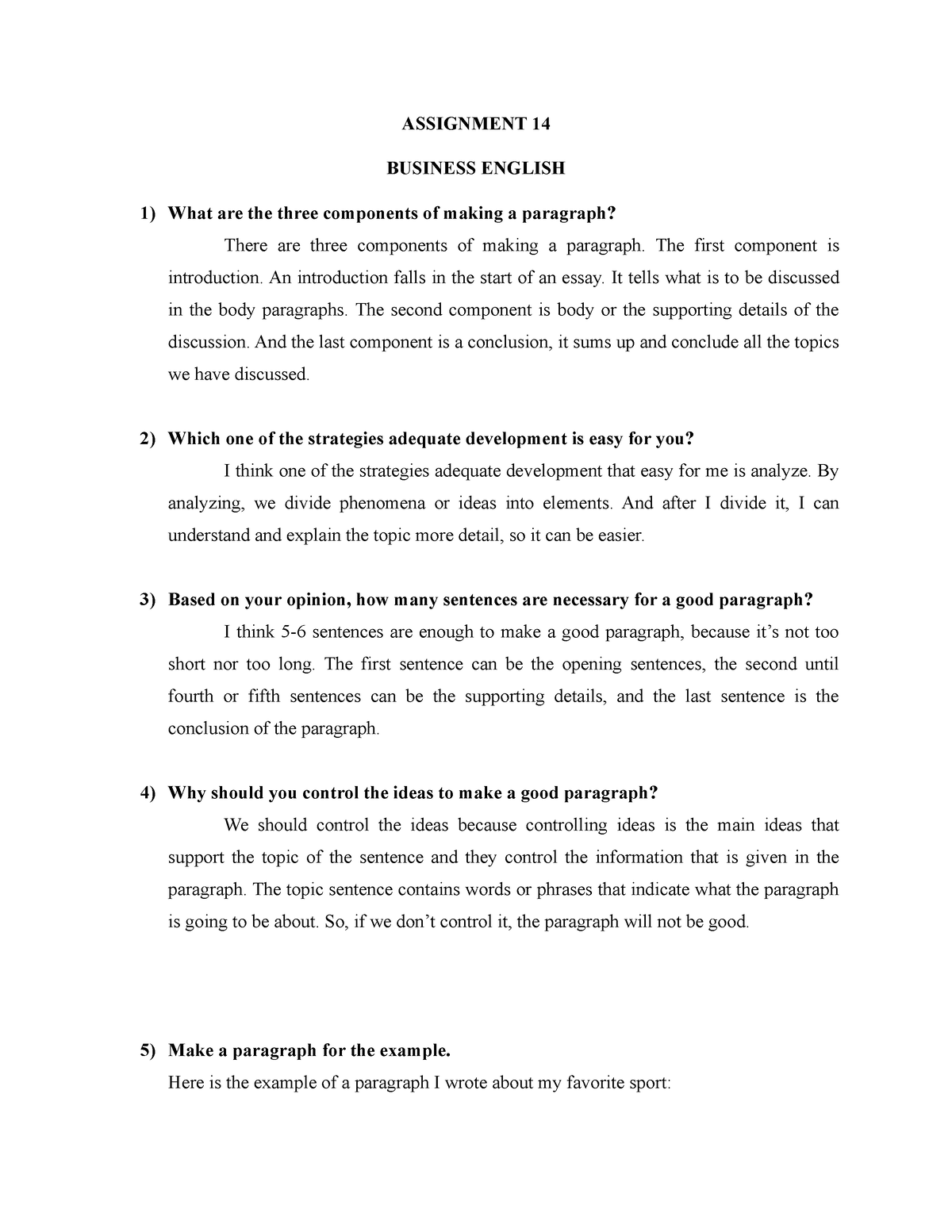 How To Make A Good Paragraph ASSIGNMENT 14 BUSINESS ENGLISH What Are 