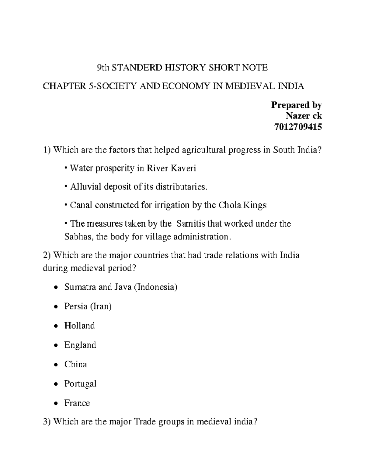 9th Standerd History Short NOTE Chapter 9th STANDERD HISTORY SHORT