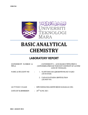 Report Sheet - ... - Basic Analytical Chemistry - UiTM - Studocu