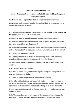 Discourse analysis: strategic communication (Notes) - Discourse ...