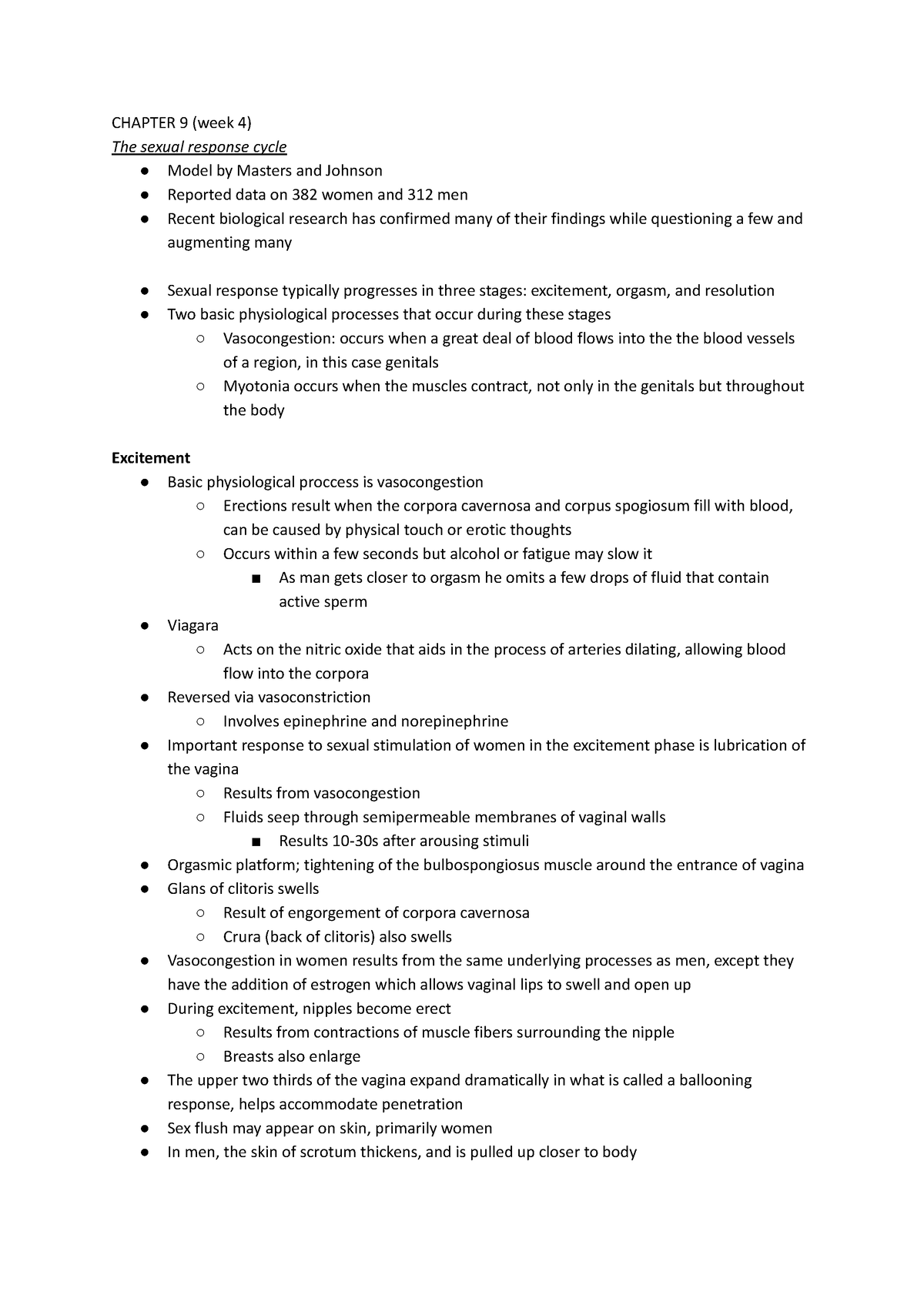 Psych Of Sex Week 4 Reading Chapter 9 Week 4 The Sexual Response Cycle Model By Masters And 6915