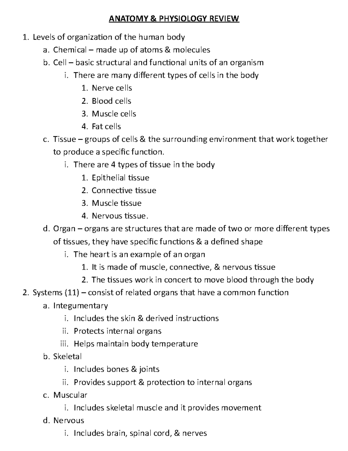 anatomy-review-anatomy-physiology-review-levels-of-organization-of-the-human-body-a-studocu