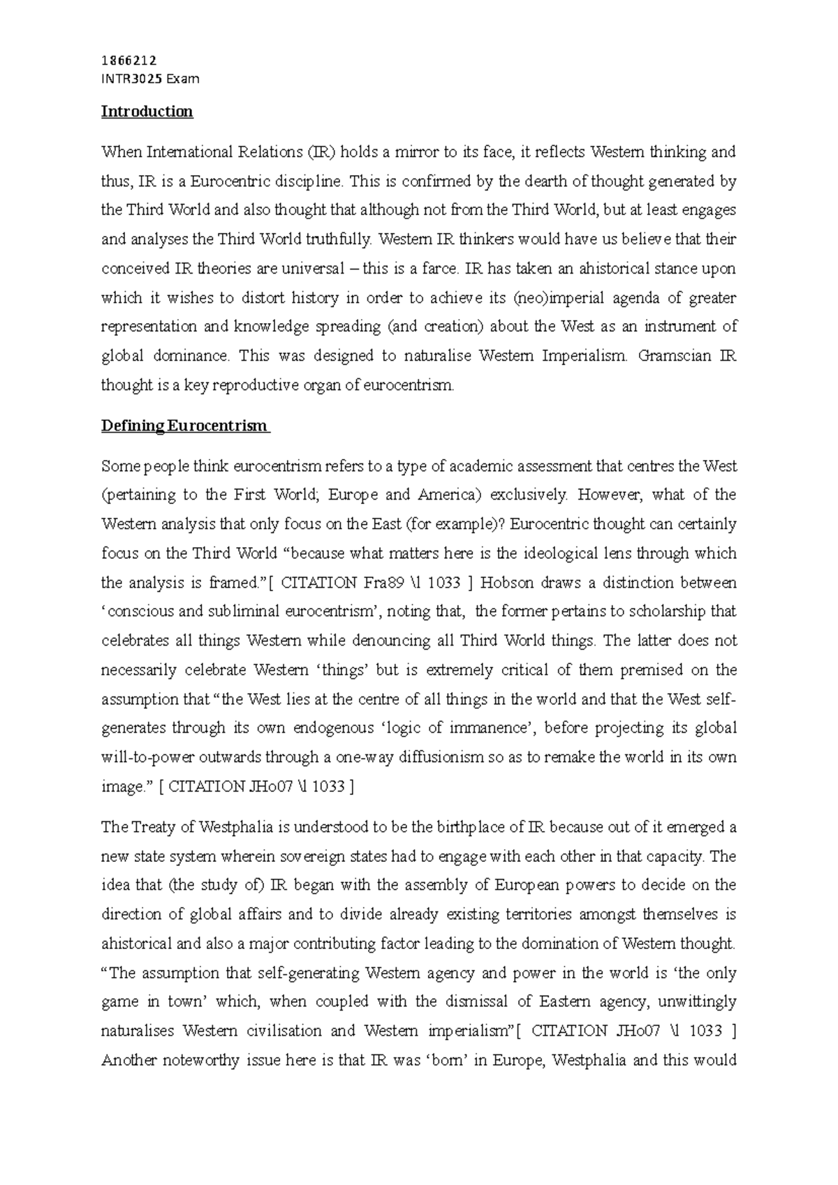 INTR 3025 final essay - INTR3025 Exam Introduction When International ...