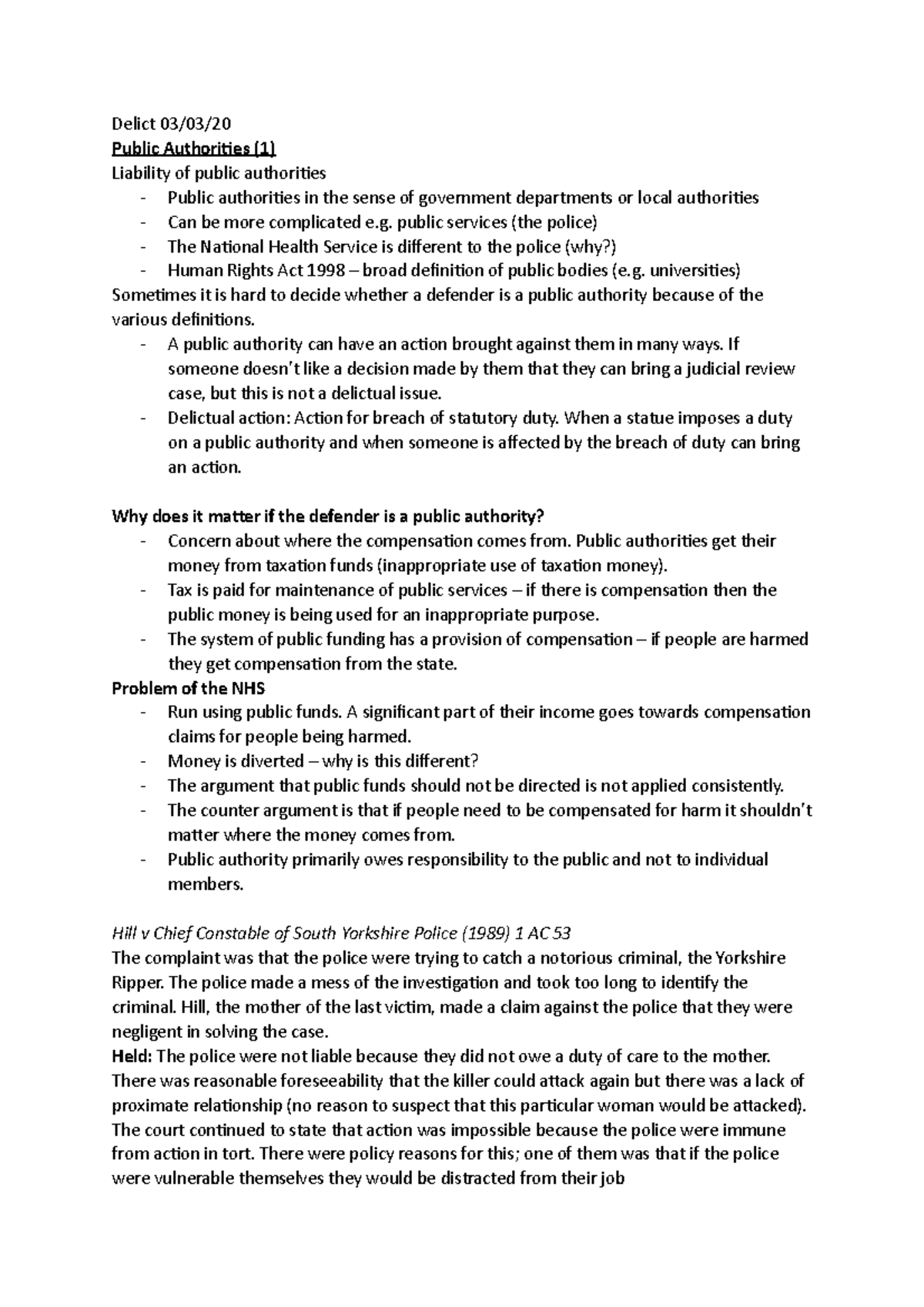 3-3 Public Authorities - Delict 03/03/ Public Authoriies (1) Liability ...