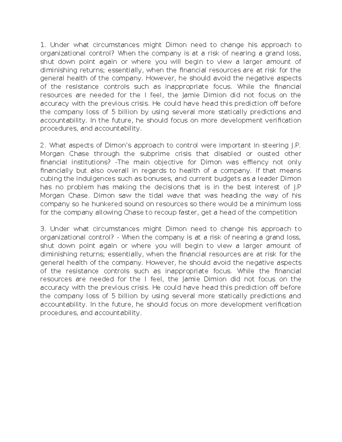 2 - ASSIGNMENTS - Under what circumstances might Dimon need to change ...