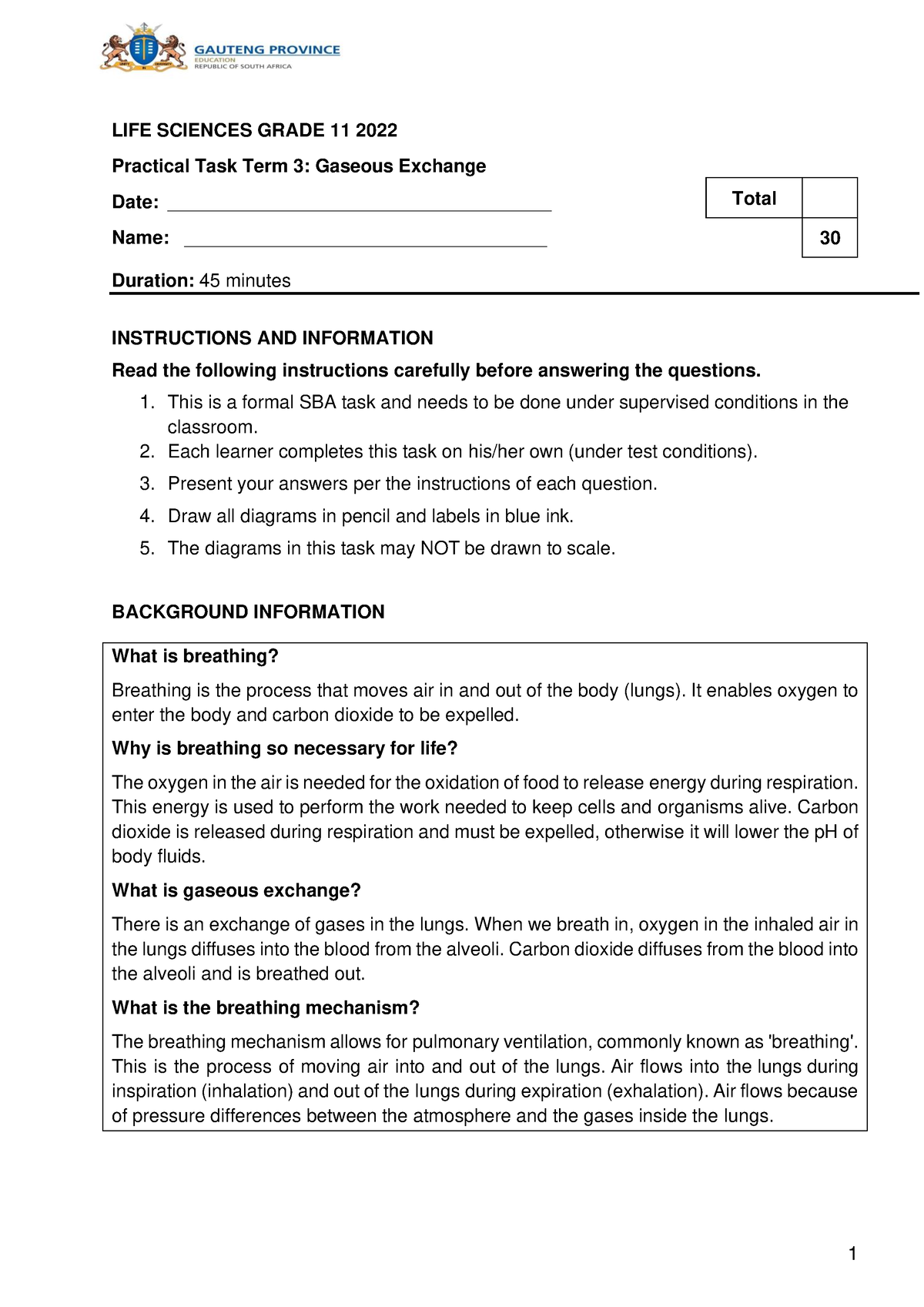 assignment task term 3 gaseous exchange