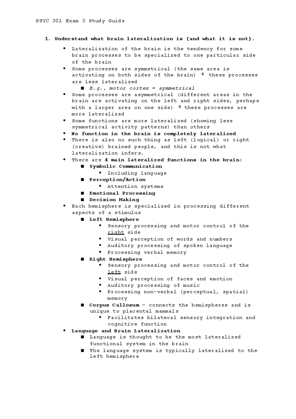 Psyc 301 Exam 3 Study Guide - PSYC 301 Exam 3 Study Guide Understand ...