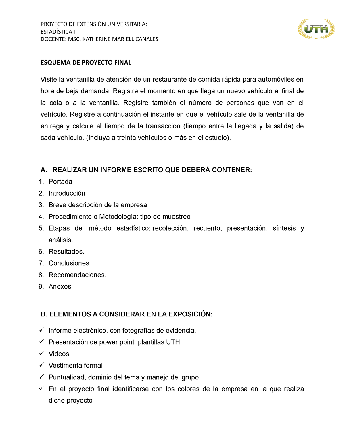 Esquema DE Proyecto Final Estadistica II - PROYECTO DE EXTENSIÓN ...