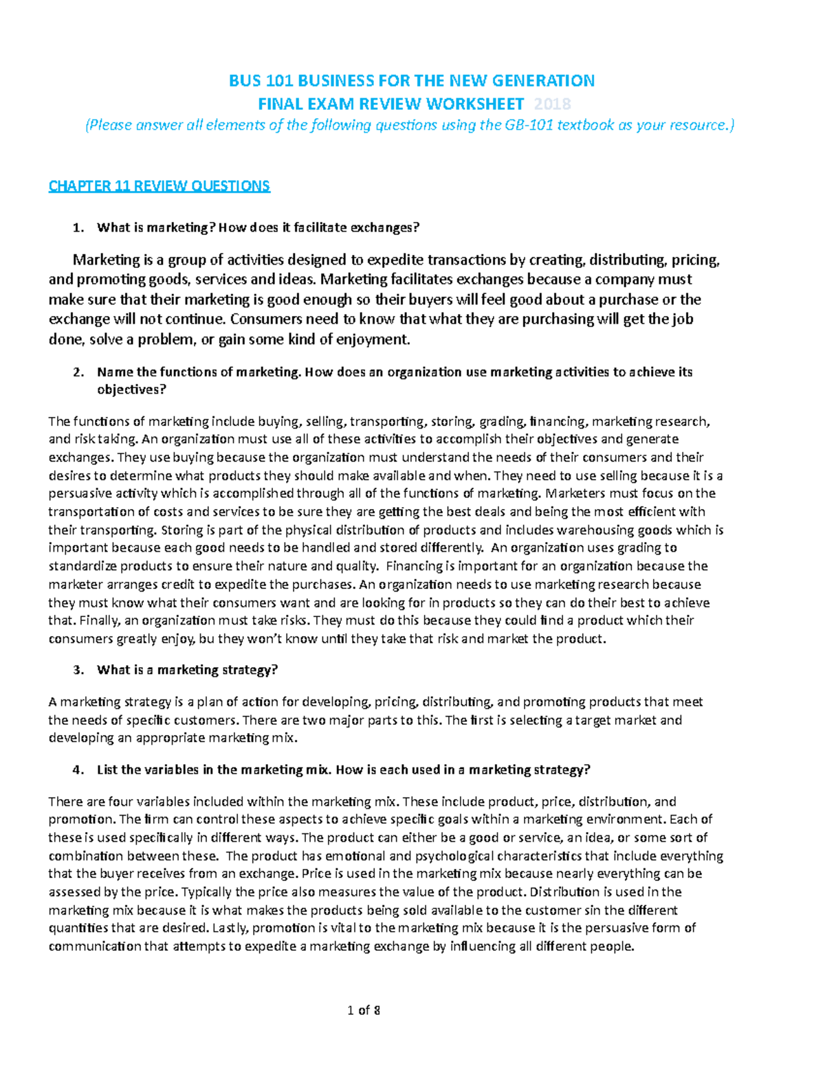Final Exam Review - BUS 101 BUSINESS FOR THE NEW GENERATION FINAL EXAM ...