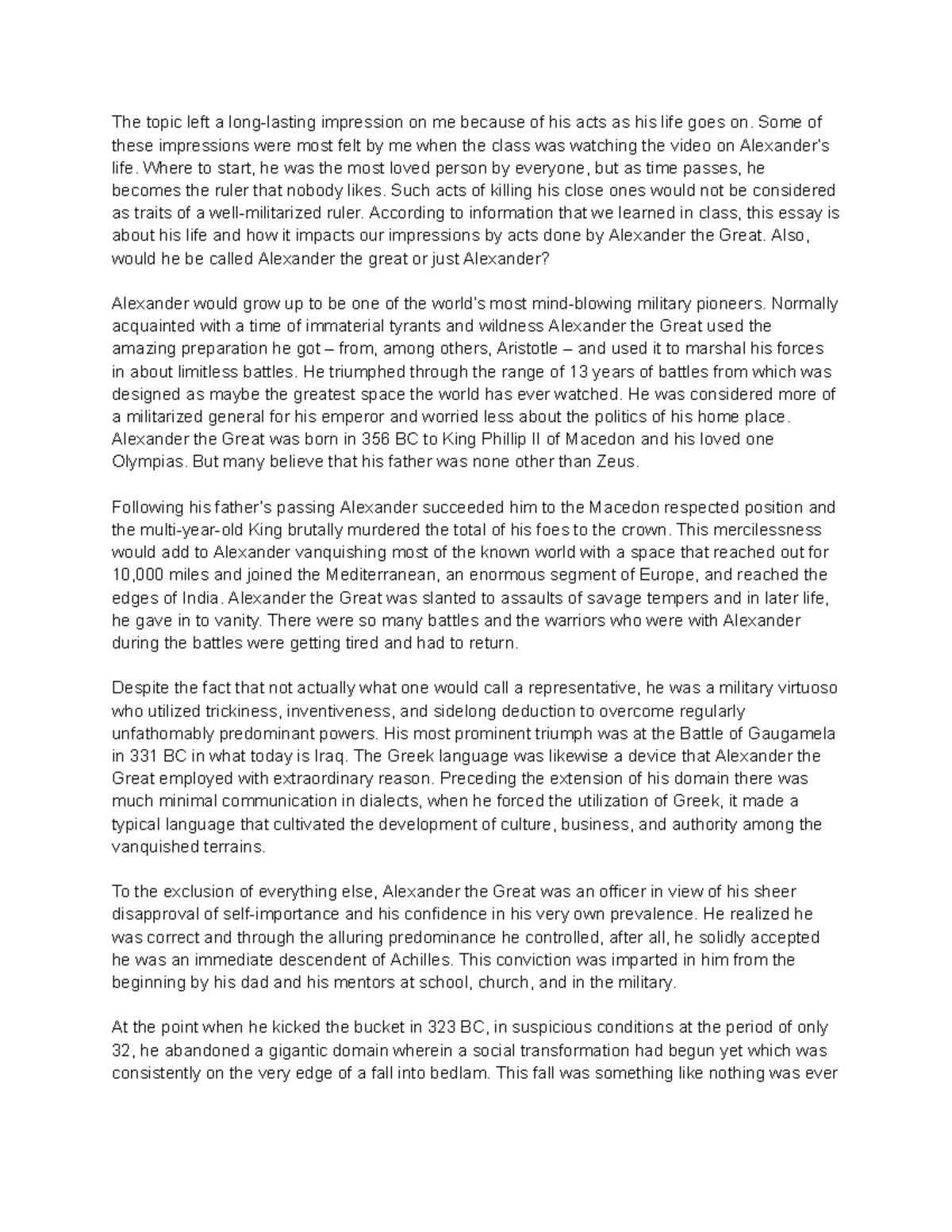 Alexander The Great Legendary Conqueror And Military Leader[ESSAY ...