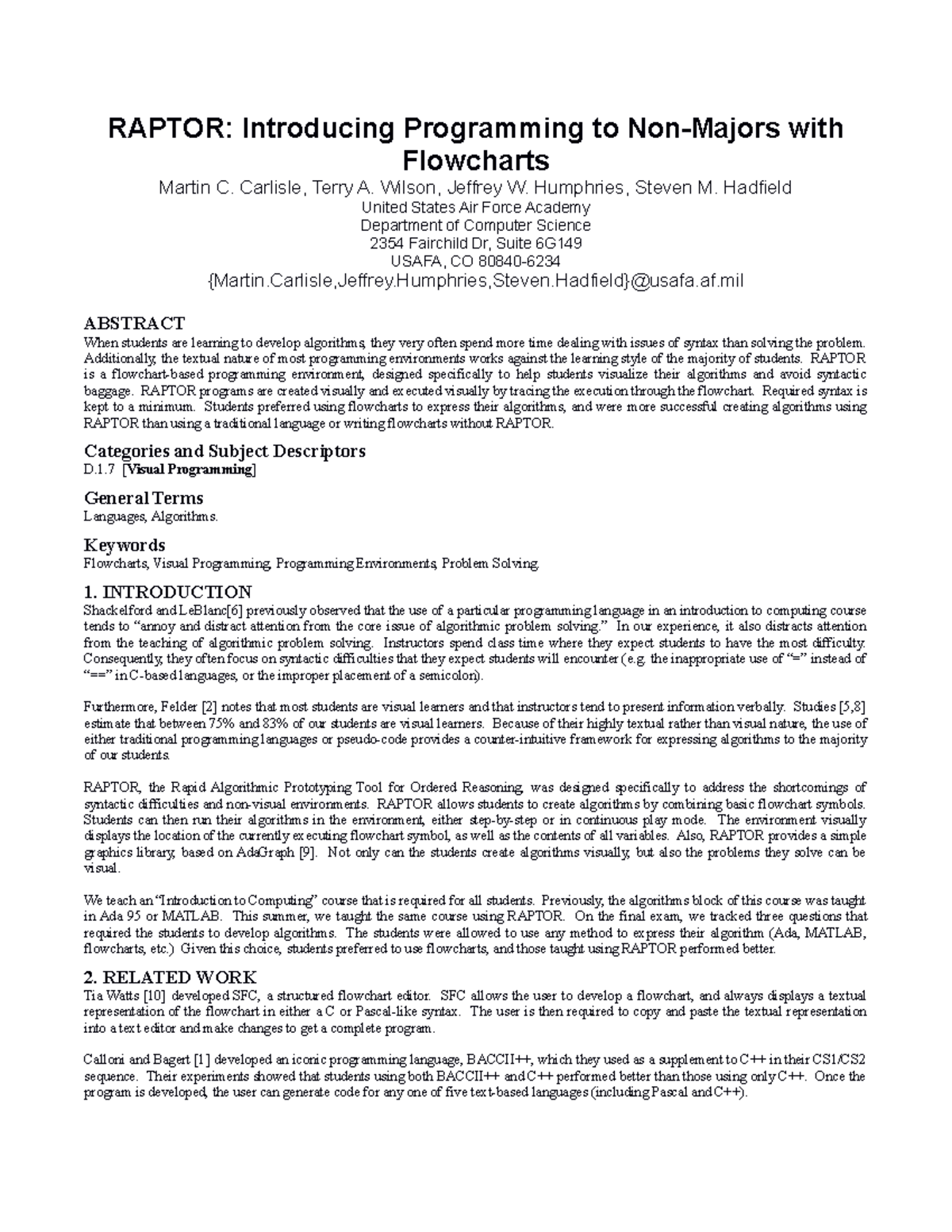 Raptor paper - llkjhgfretfygujkjlkñl - RAPTOR: Introducing Programming ...