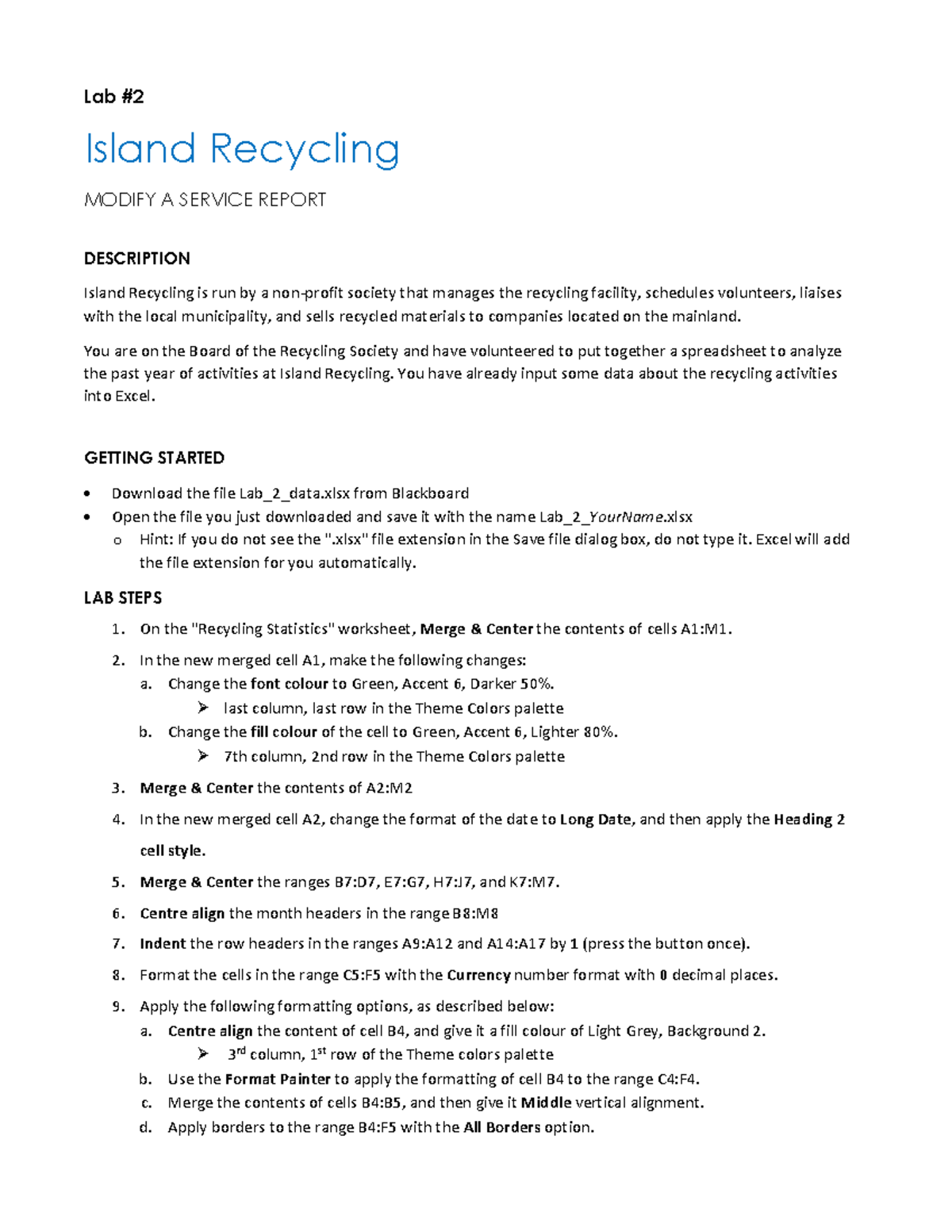 Lab 2 instructions Notes Lab Island Recycling MODIFY A SERVICE