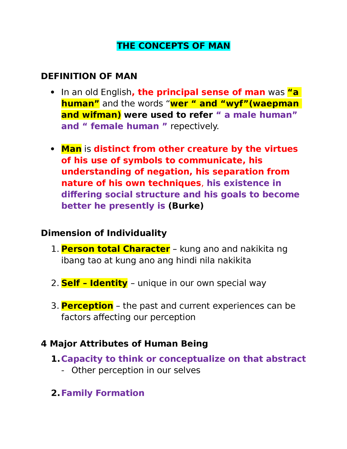 Lesson 1 - eme - THE CONCEPTS OF MAN DEFINITION OF MAN In an old ...