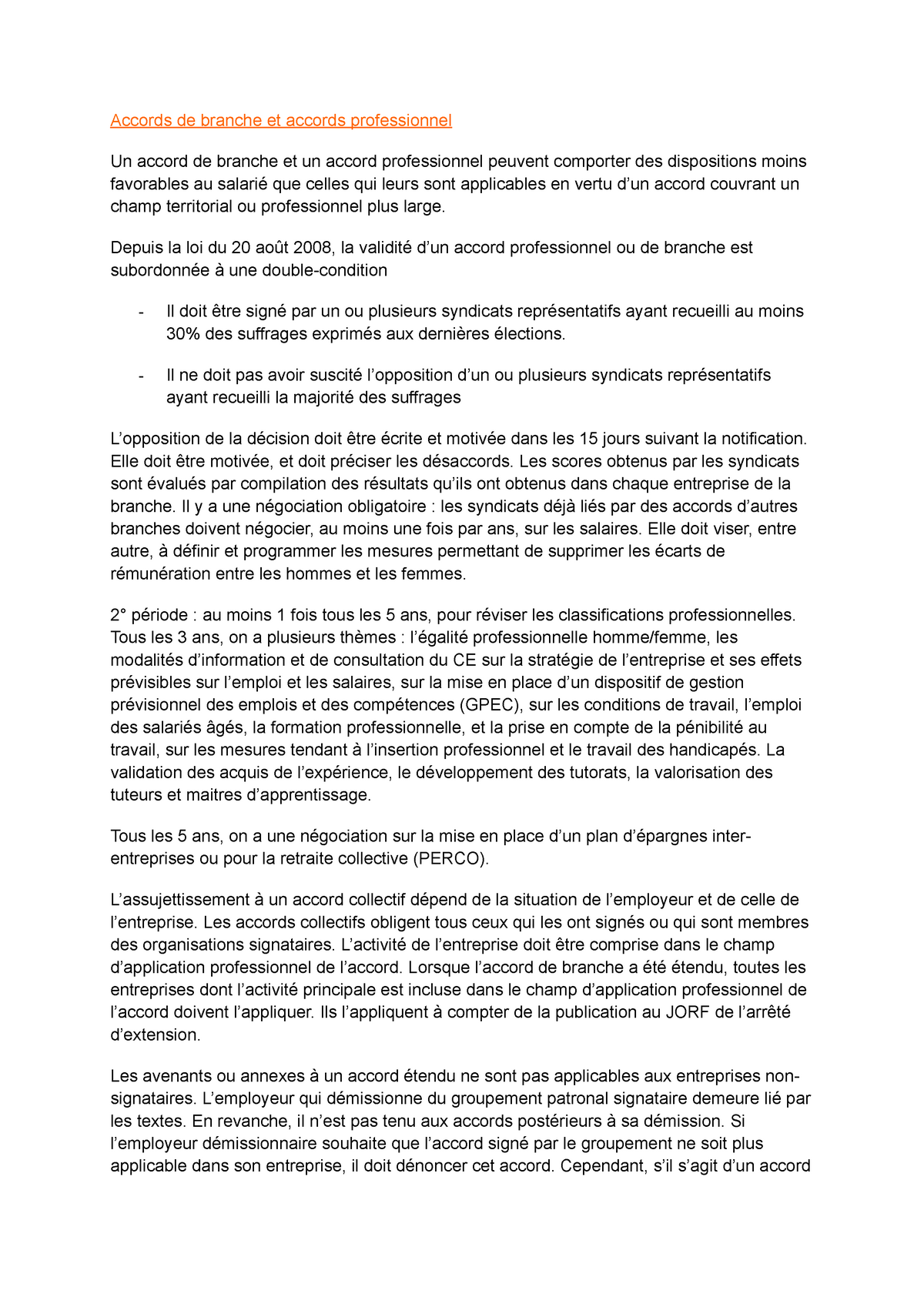 Accords De Branche Et Accords Professionnel - Depuis La Loi Du 20 Août ...