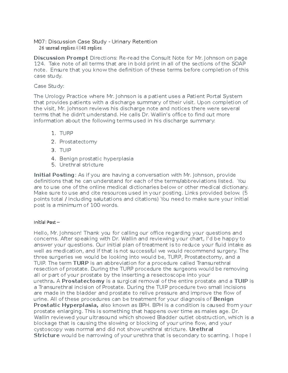 m07 discussion case study urinary retention