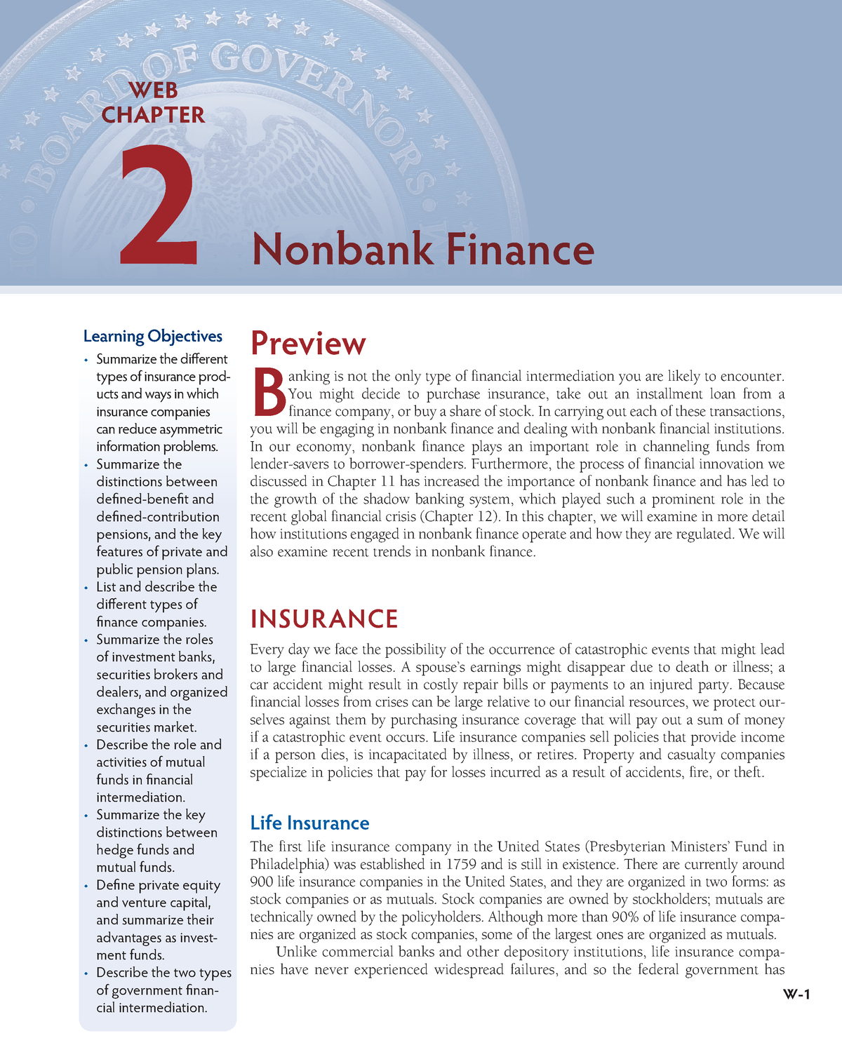 Web Chapter 2 Nonbank Finance - Preview B Anking Is Not The Only Type ...