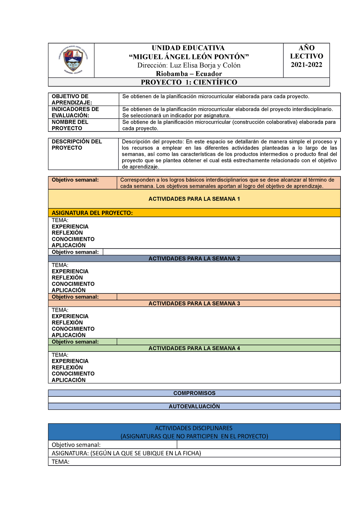 Formato Proyecto Interdisciplinarios - UNIDAD EDUCATIVA “MIGUEL ÁNGEL ...