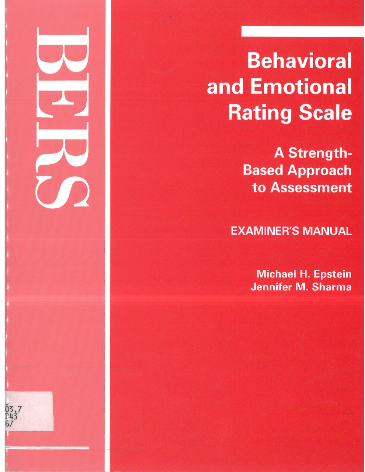 BERS Behavioral and Emotional Rating Scale - Epstein Jennifer M. Sharma ...