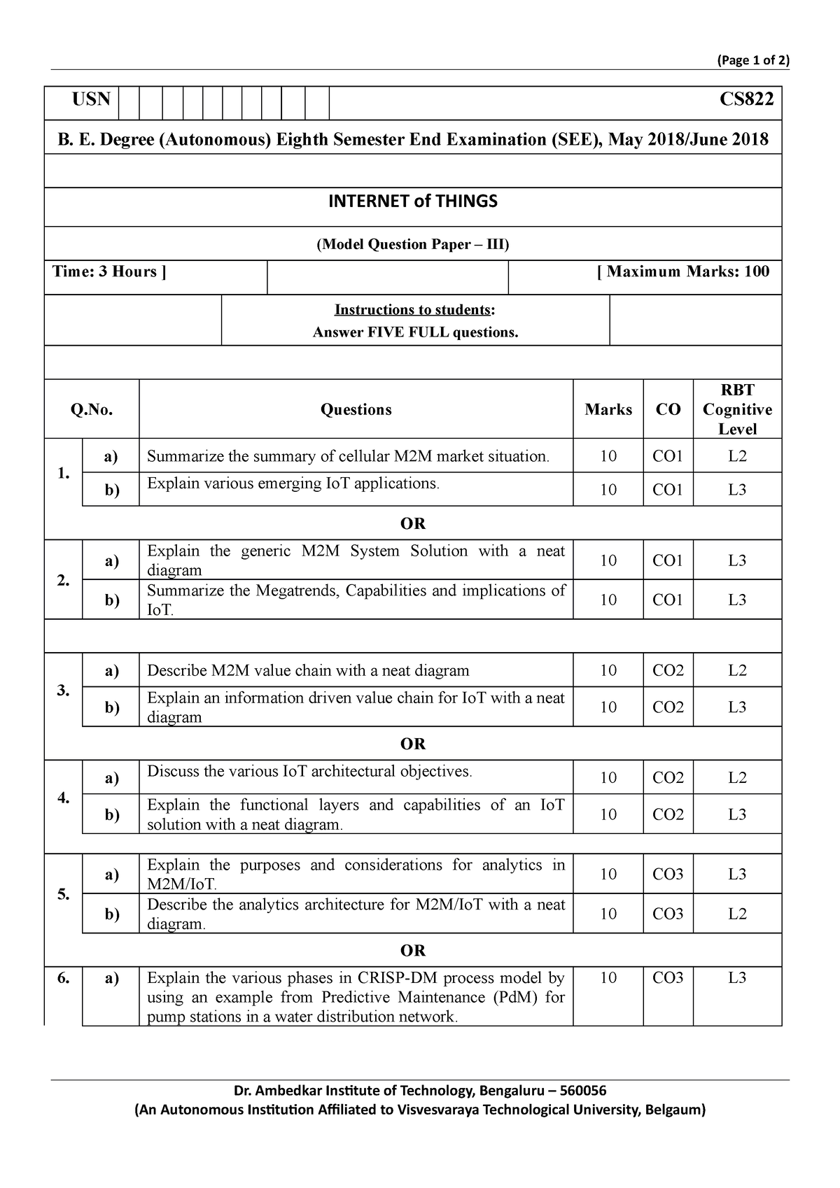 Io T ELE Model Question Paper 3 - (Page 1 of 2) USN CS B. E. Degree ...