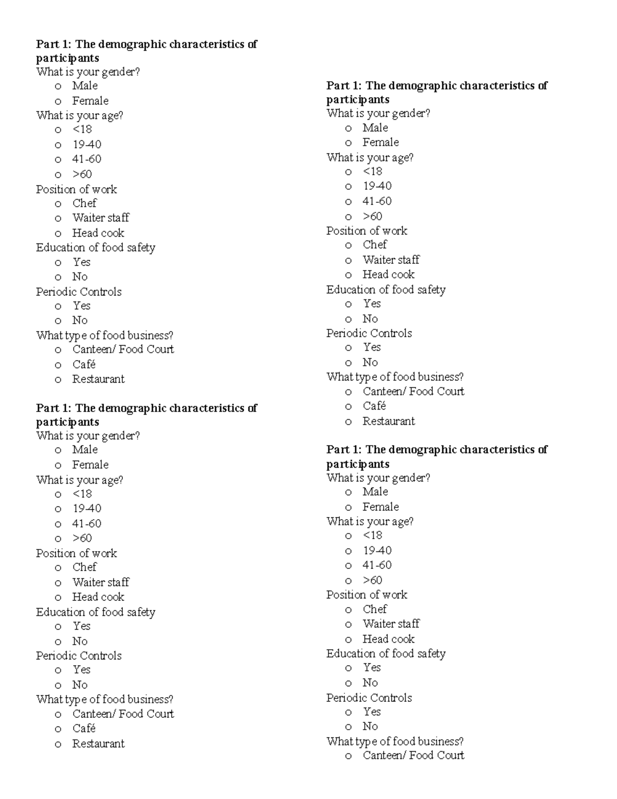 Part 1 - research survey forms - Part 1: The demographic ...
