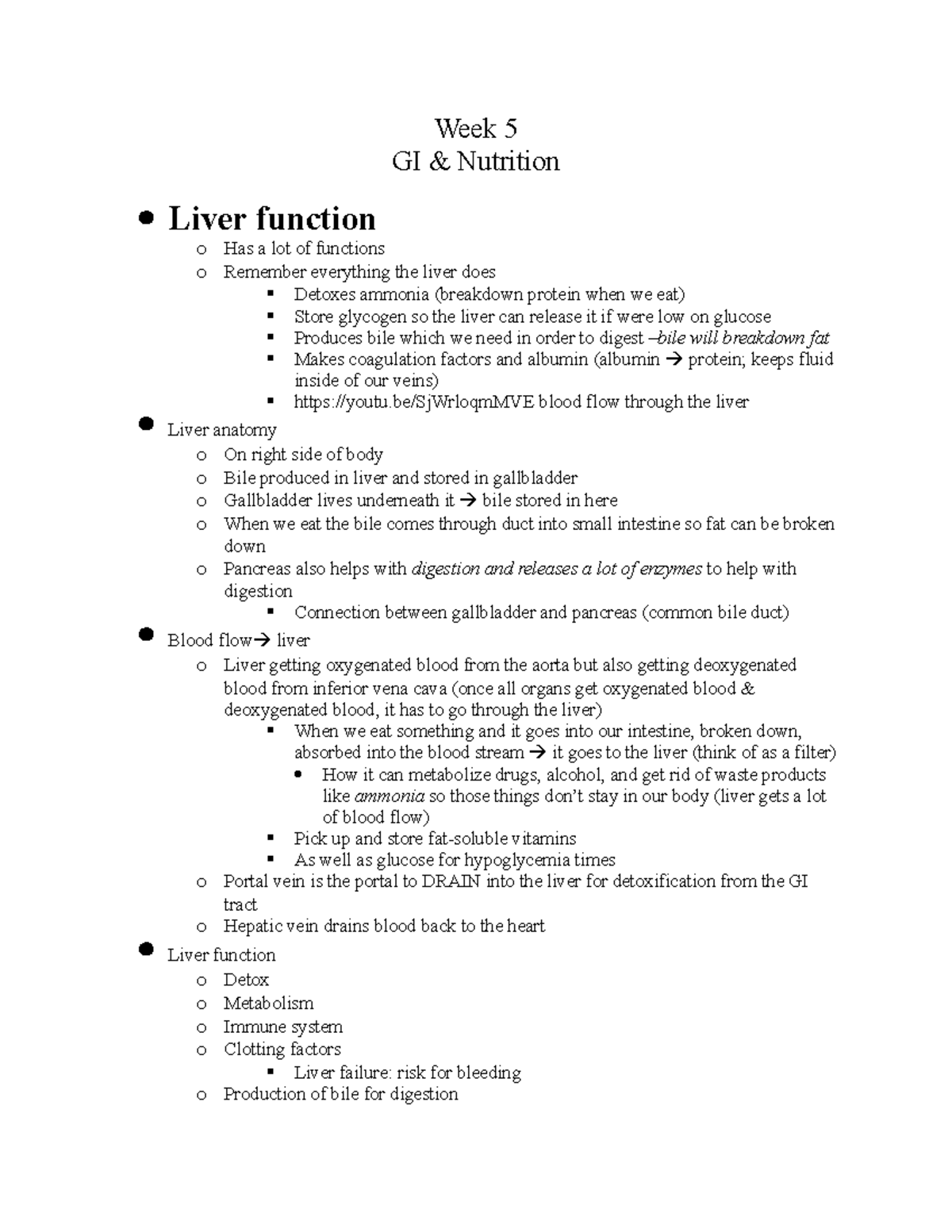 W.5 liver: pancreas - week 5 notes - Week 5 GI & Nutrition Liver ...
