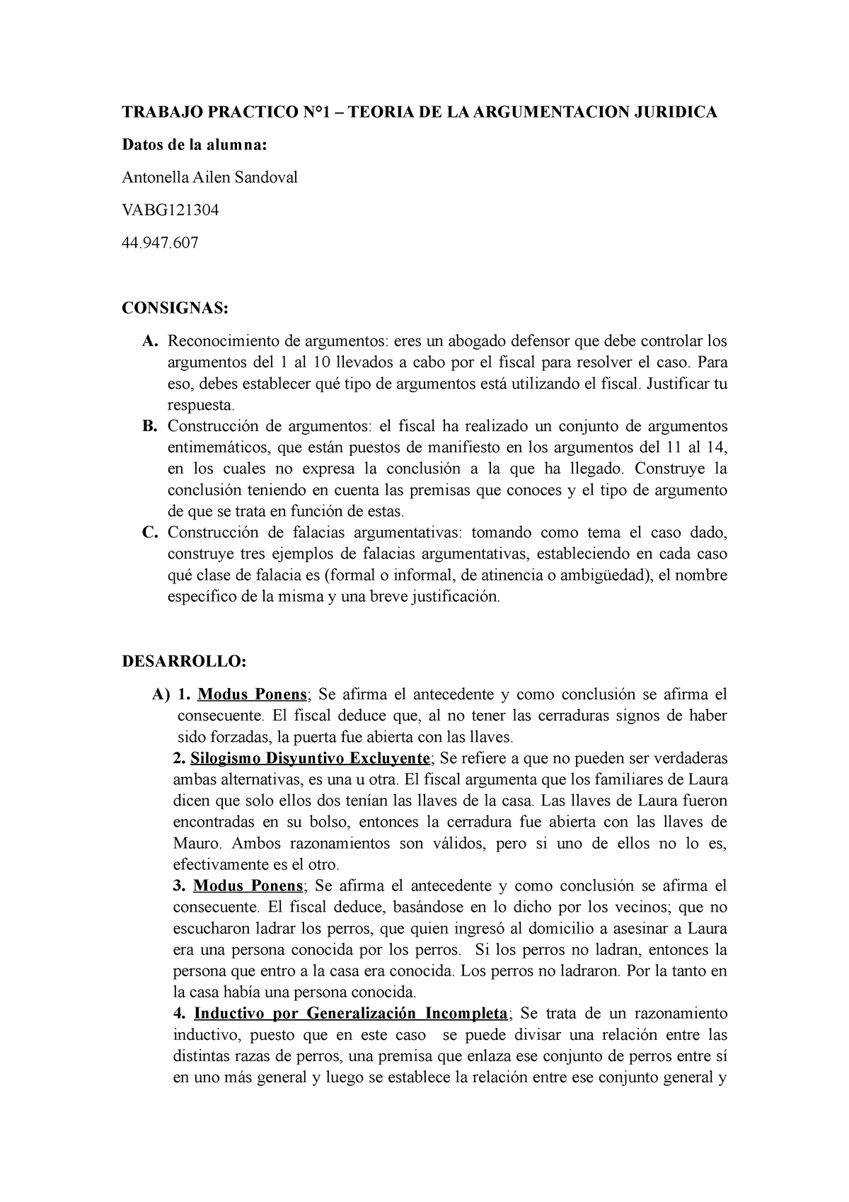 Tp N°1 Teoria De La Argumentacion Juridica Trabajo Practico N°1 Teoria De La Argumentacion 4531