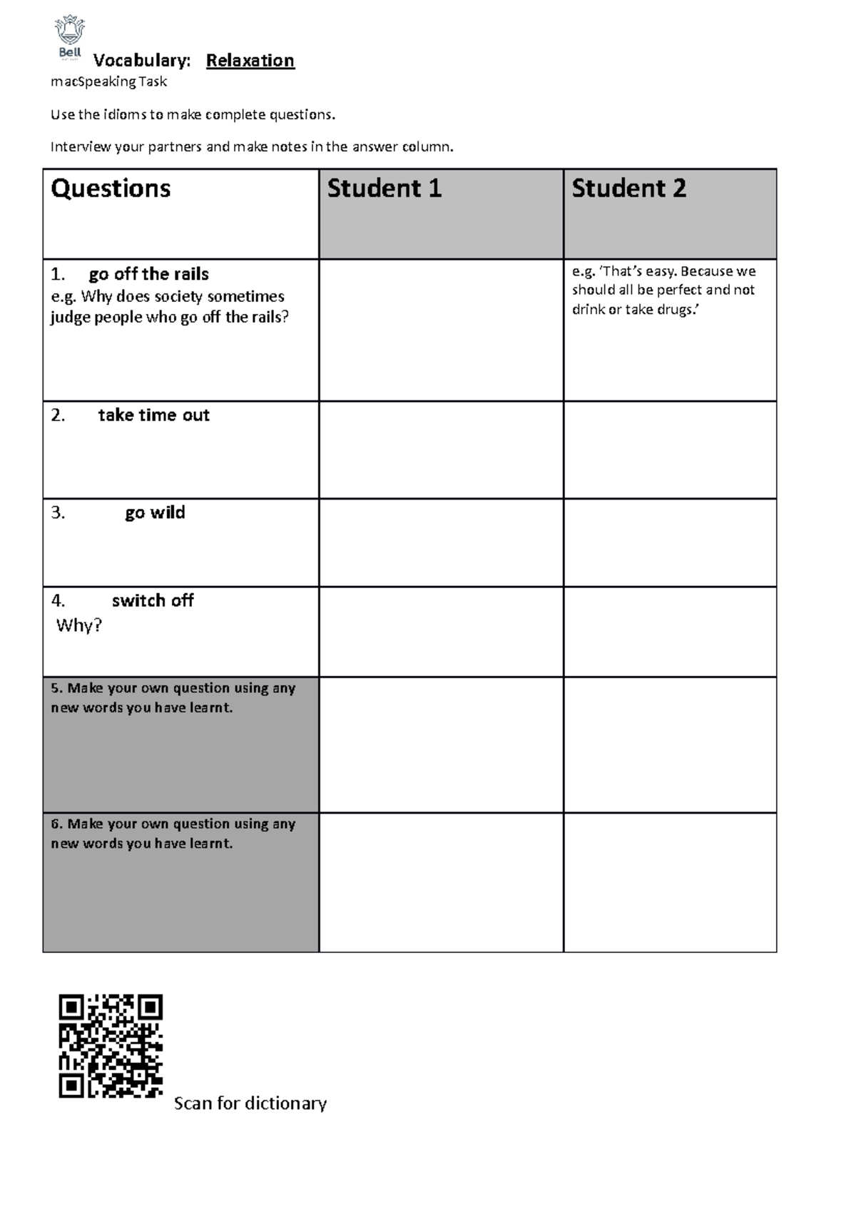 Speaking Task C1 relaxation - macSpeaking TaskVocabulary: Relaxation ...