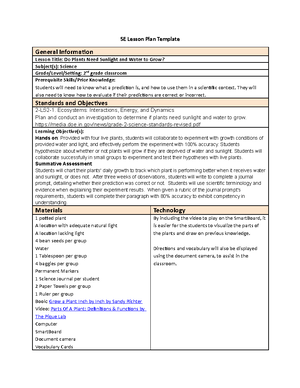 Science lesson plan - Part A. Science Methods Lesson Plan General ...