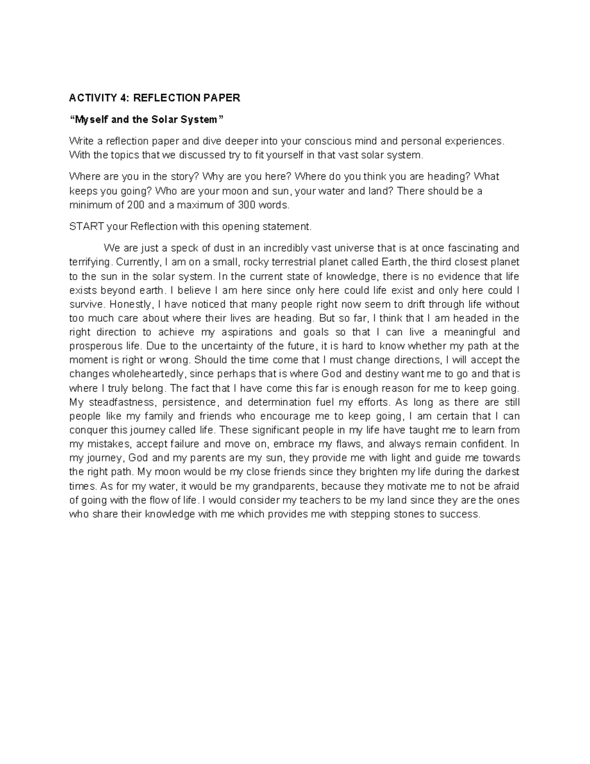 Activity 4 - REFLECTION SOLAR SYSTEM - ACTIVITY 4: REFLECTION PAPER ...