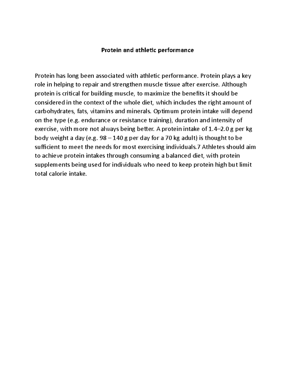 Protein and athletic performance Protein and athletic performance