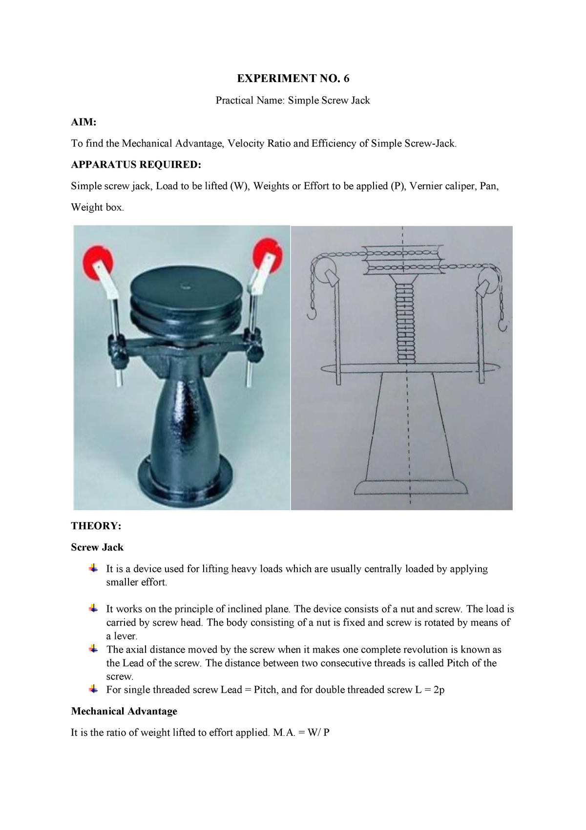 simple screw jack experiment