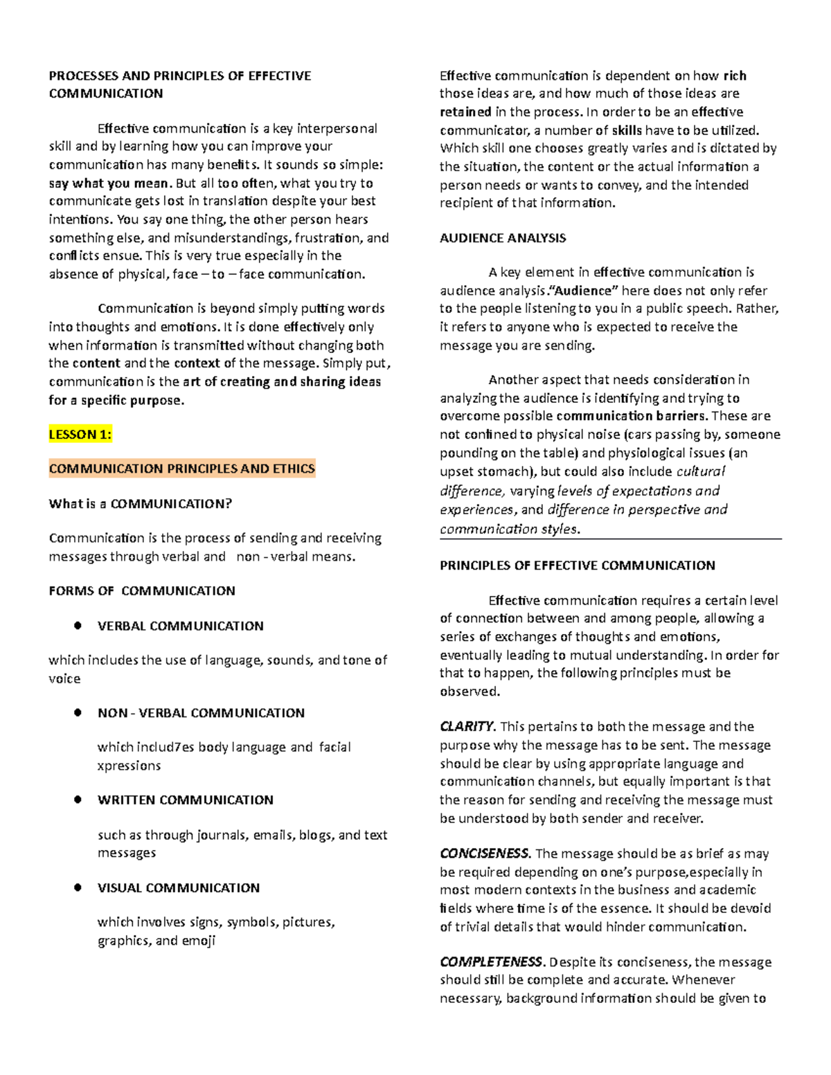 GED 109 Purposive PROCESSES AND PRINCIPLES OF EFFECTIVE