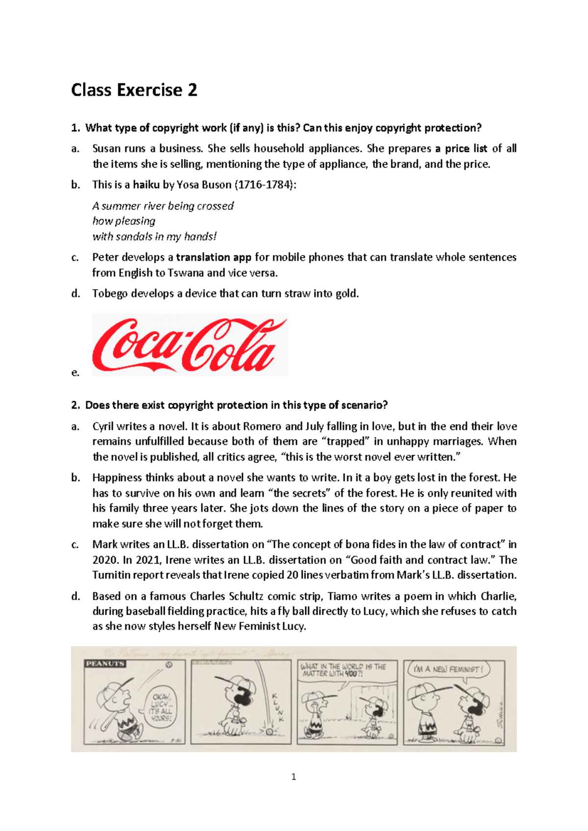 Class Exercise 2 - 1 Class Exercise 2 What type of copyright work (if ...
