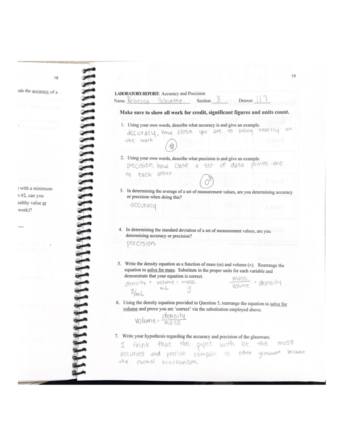 Chem lab1 First lab data A ALTE RE SET AREAS TS 18 cals the