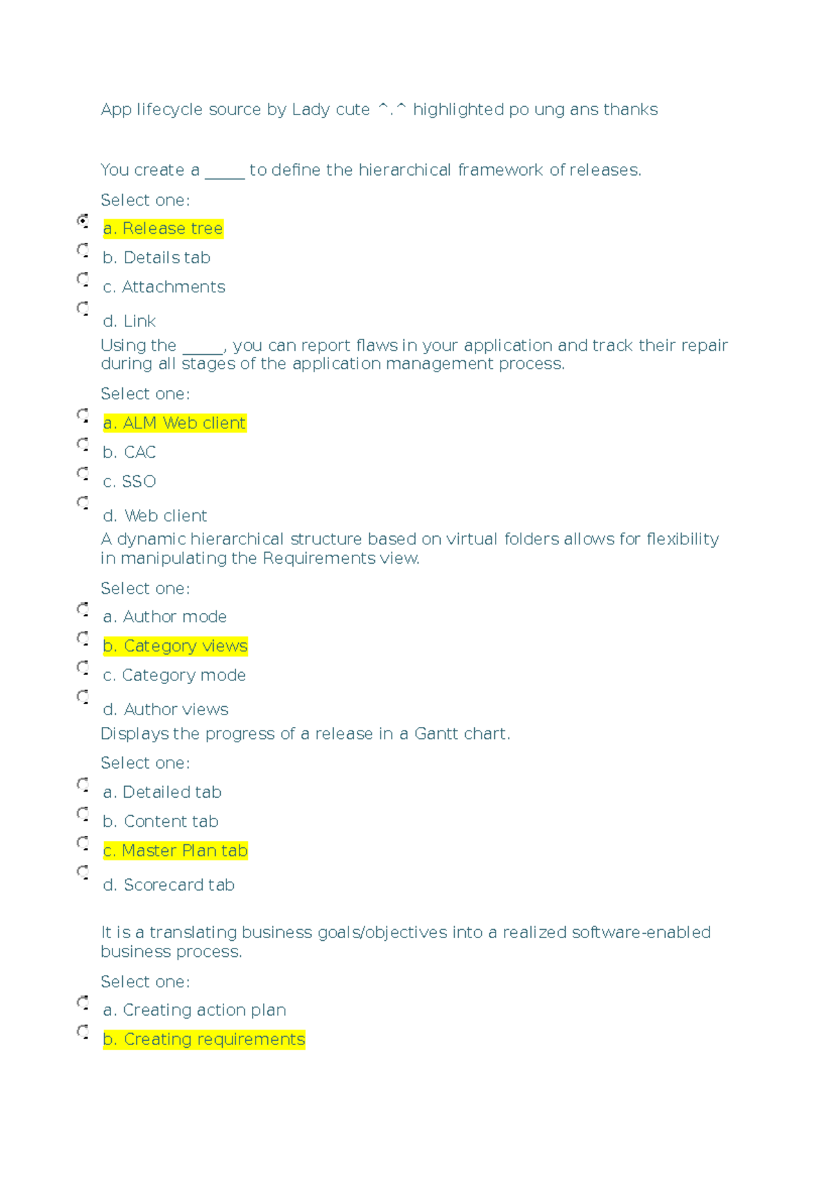 Application Lifecycle Prelim Quiz And Exam - Application Lifecycle ...