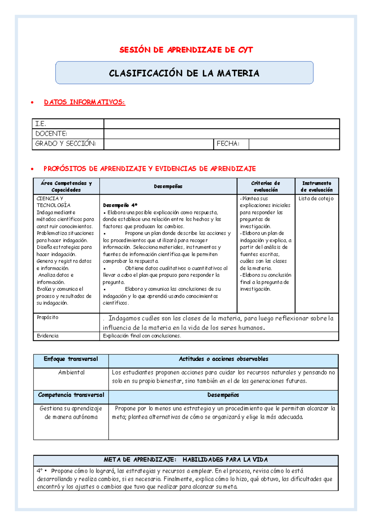 Ses Cyt Jue Clases De La Materia Sesi N De Aprendizaje De Cyt