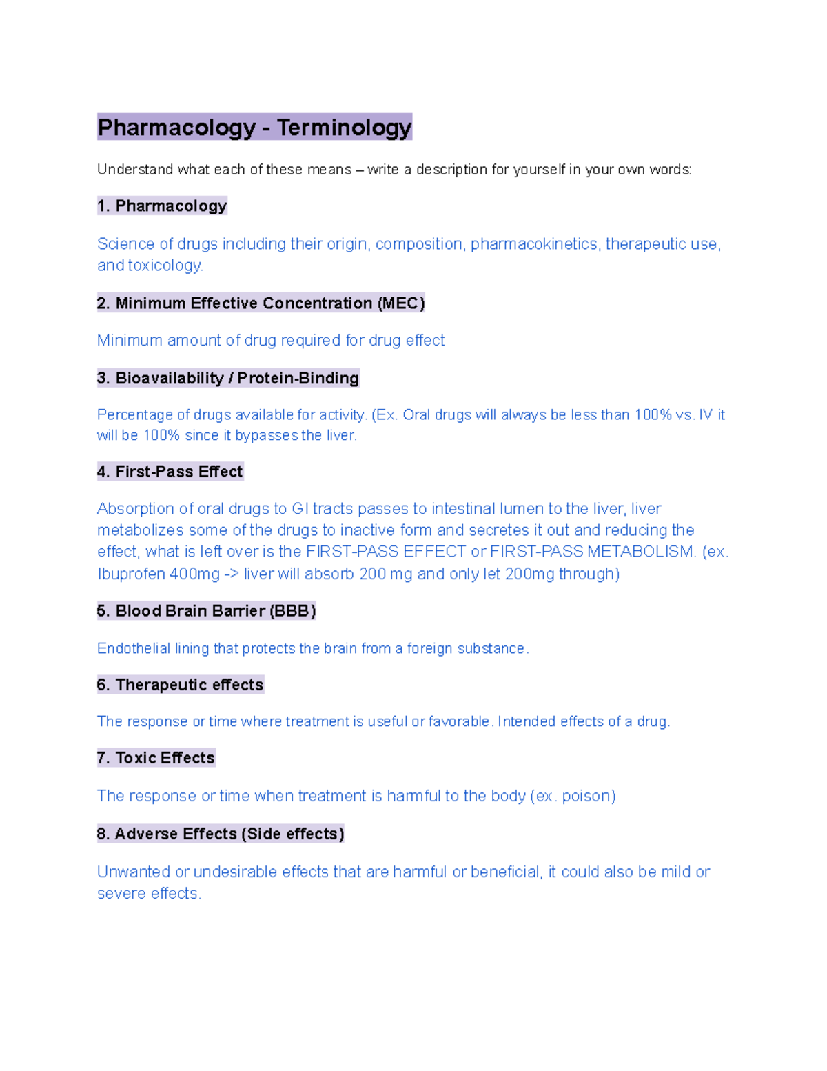 Pharmacology Week 1 Terminology Pharmacology Terminology
