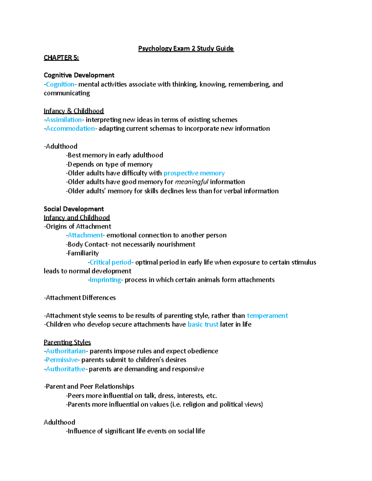 Psych Exam 2 Study Guide - Psychology Exam 2 Study Guide CHAPTER 5 ...