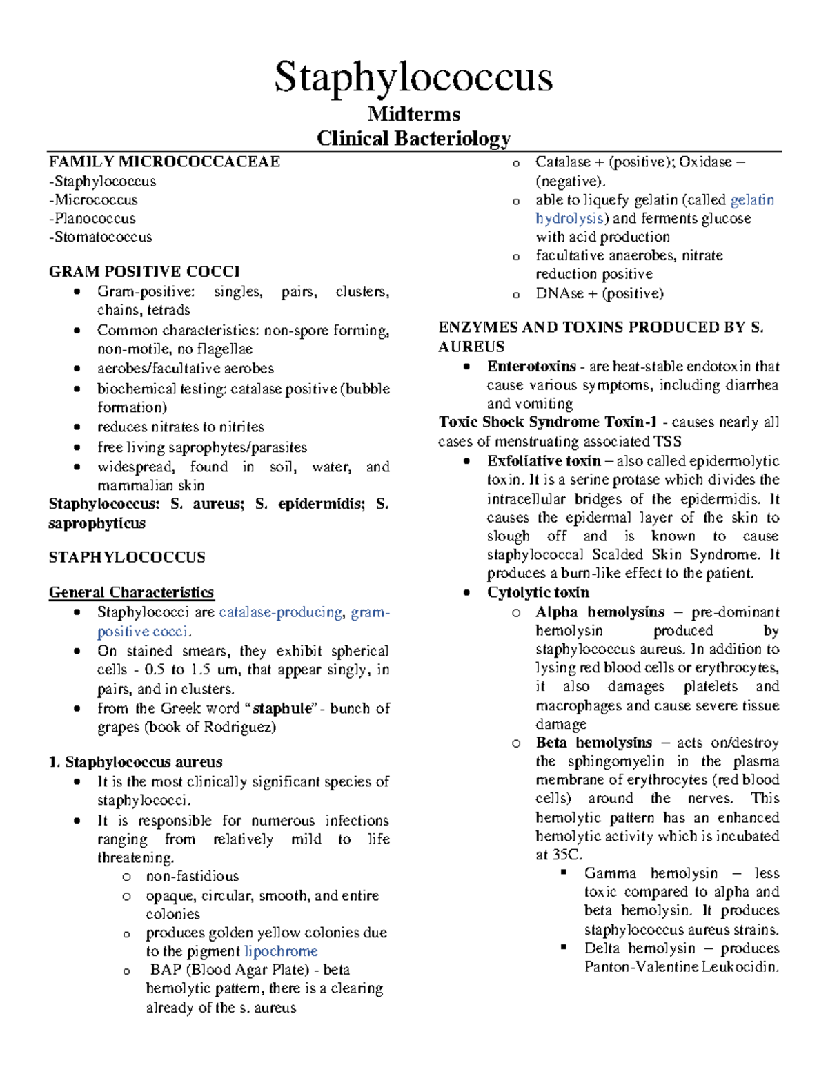 Staphylococcus Lecture Notes 1 Staphylococcus Midterms Clinical