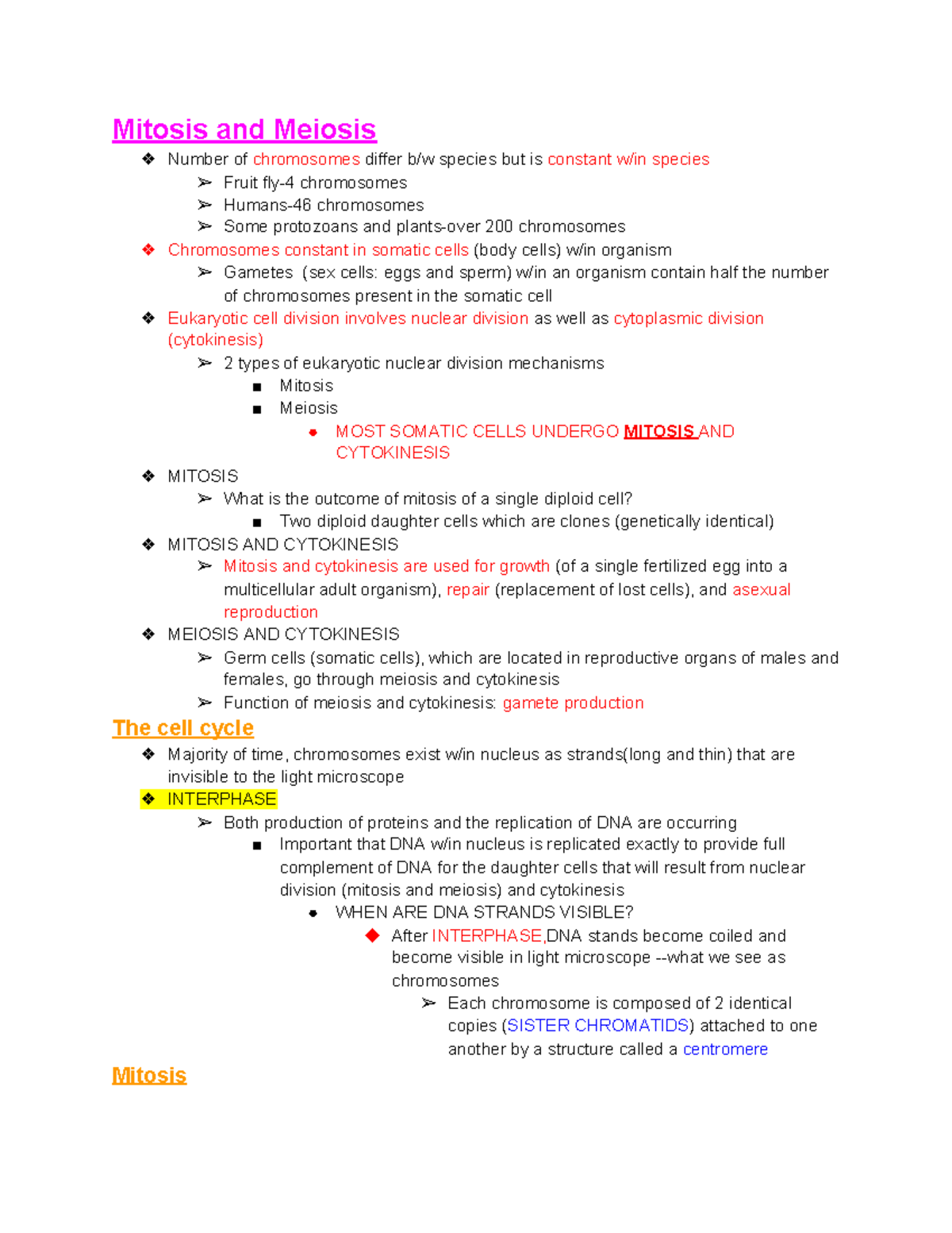 Biology Lab 7 Mitosis and Meiosis Mitosis and Meiosis Number of chromosomes differ b/w species