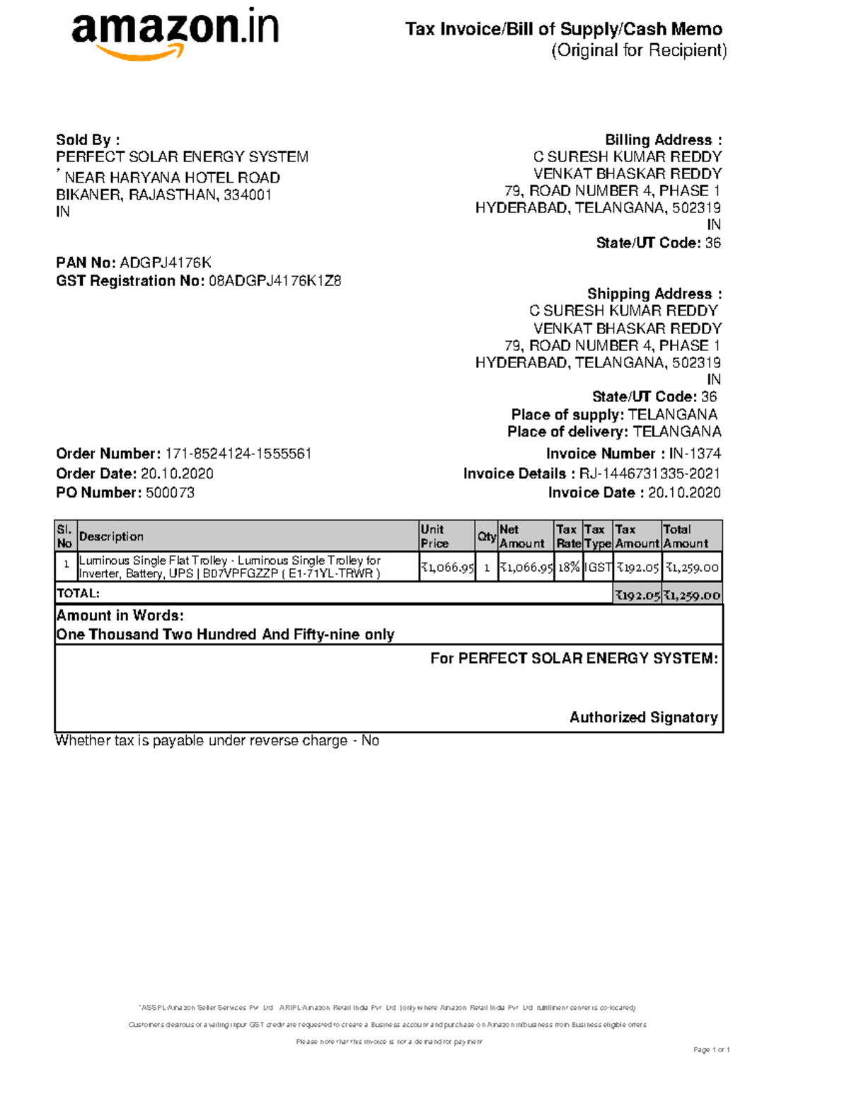 Luminous trolley invoice - Tax Invoice/Bill of Supply/Cash Memo ...