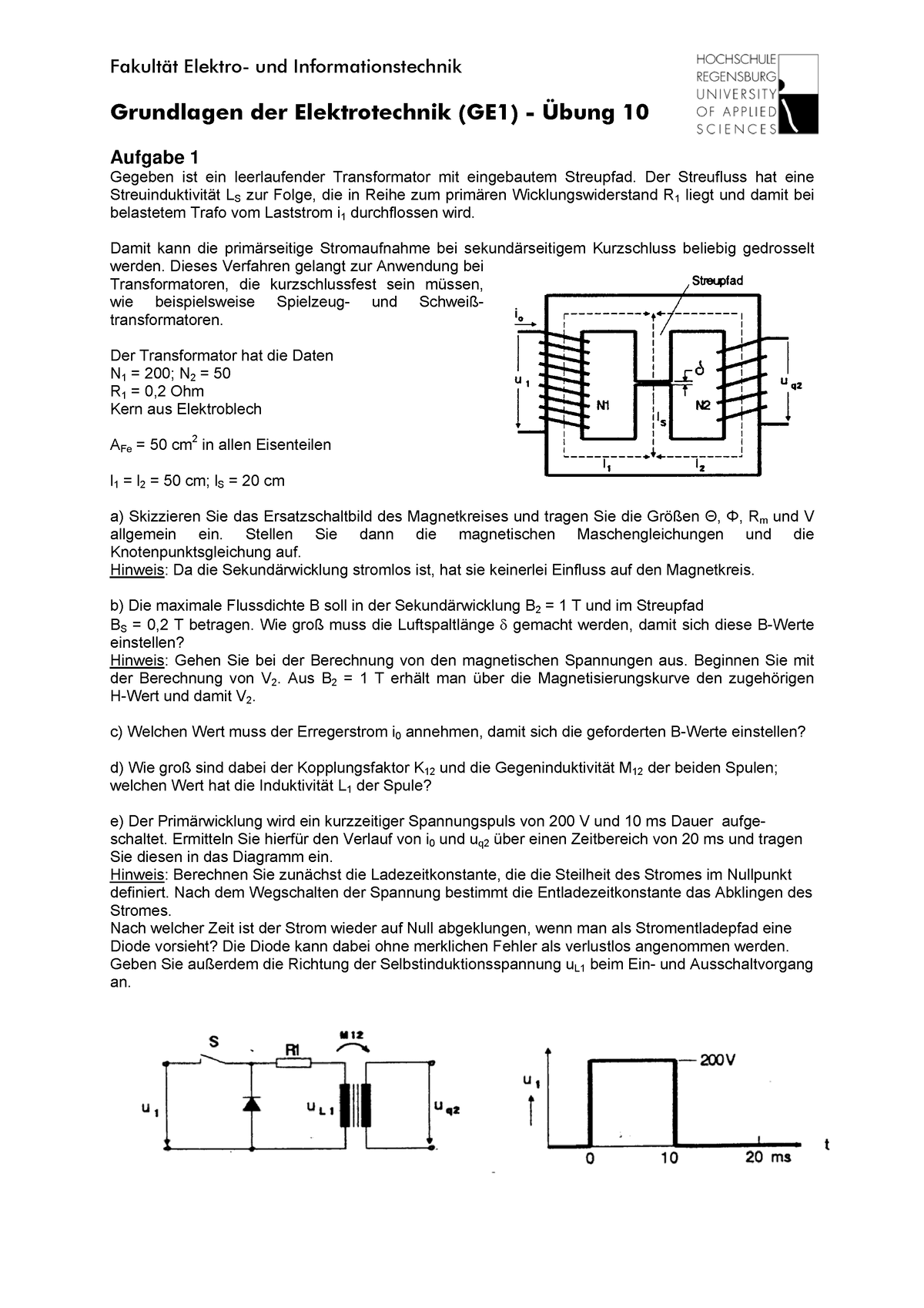 UEbungsblatt 10 - Wintersemester - Grundlagen Der Elektrotechnik (GE1 ...