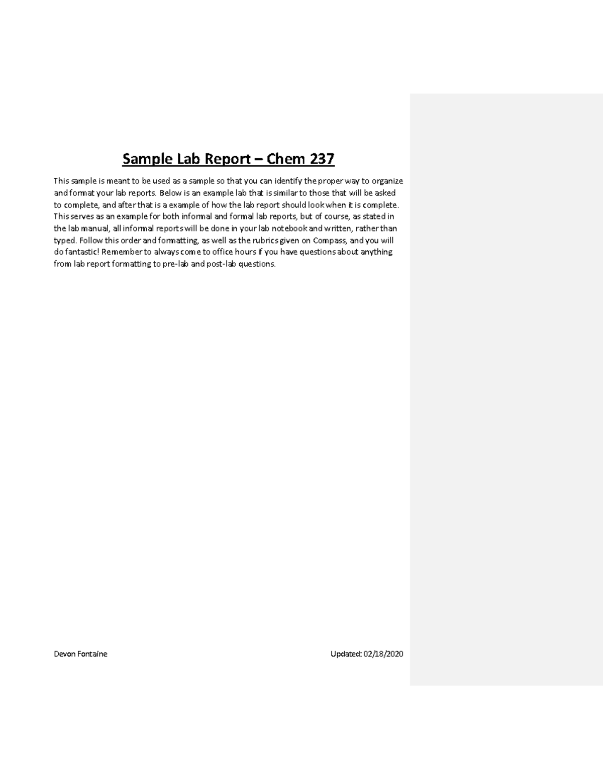 Sample Lab Report - Below is an example lab that is similar to those ...