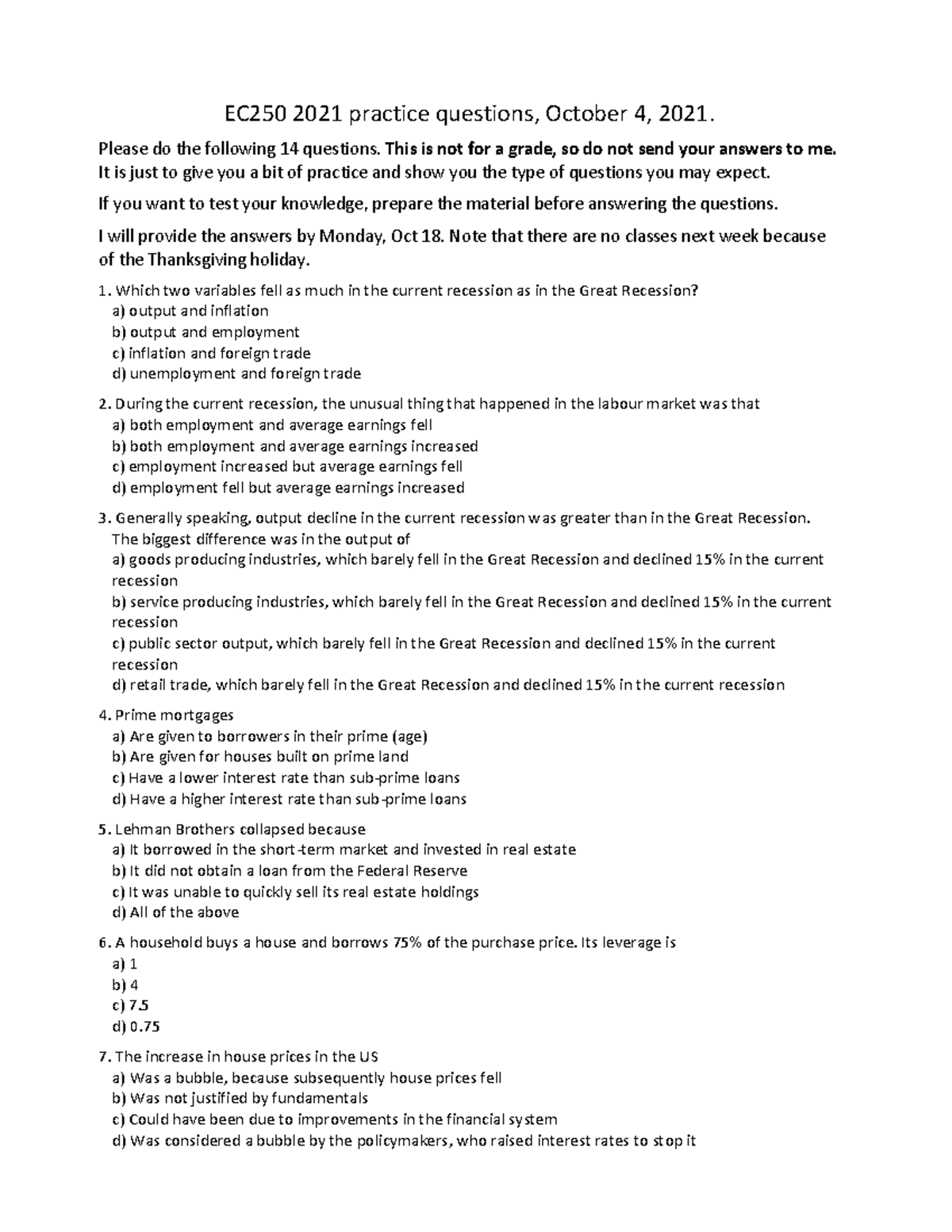 EC250 2021 practice questions set 1 - EC250 2021 practice questions ...