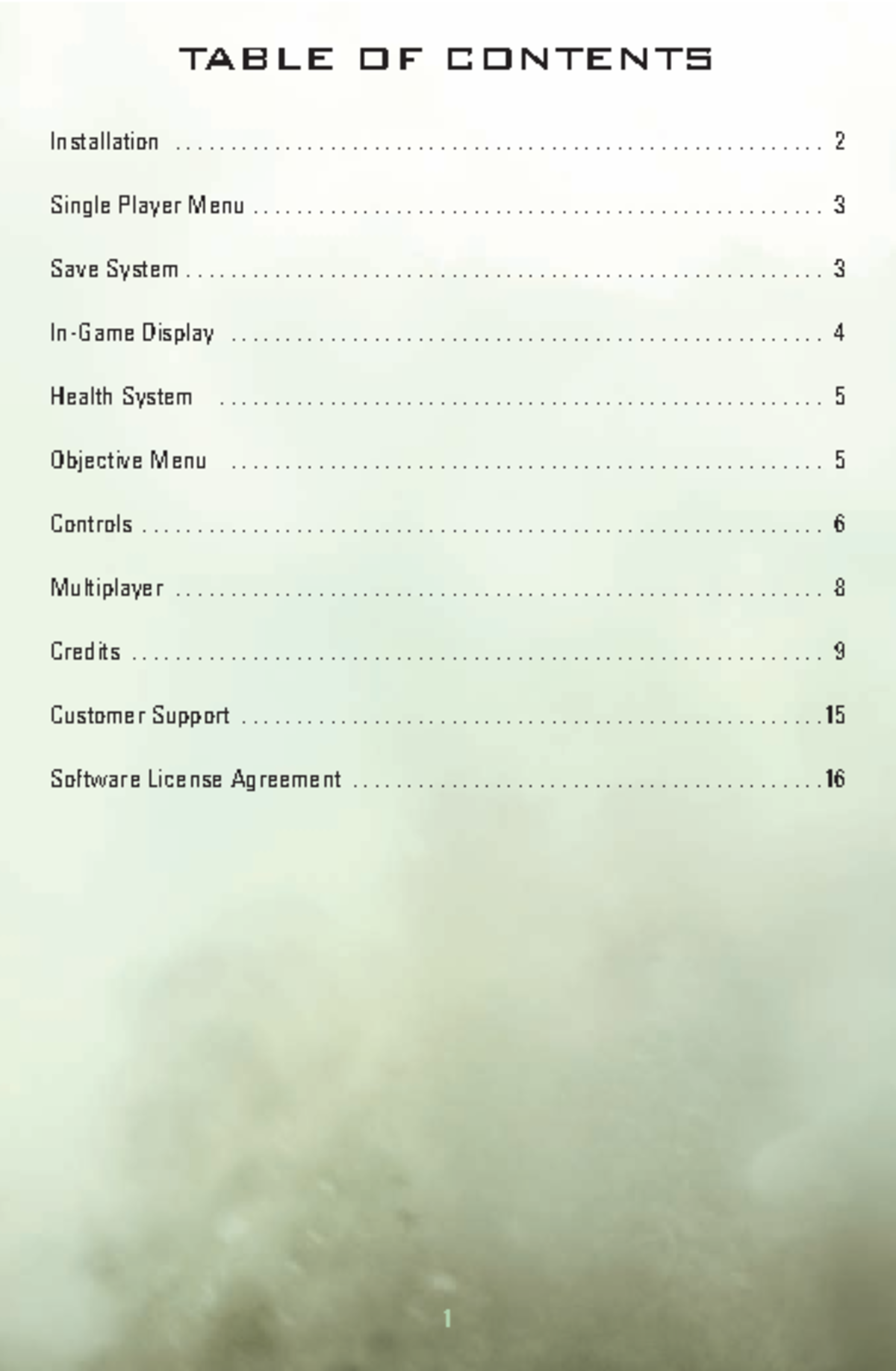 Manual - very important notes - TABLE OF CONTENTS Installation Single ...