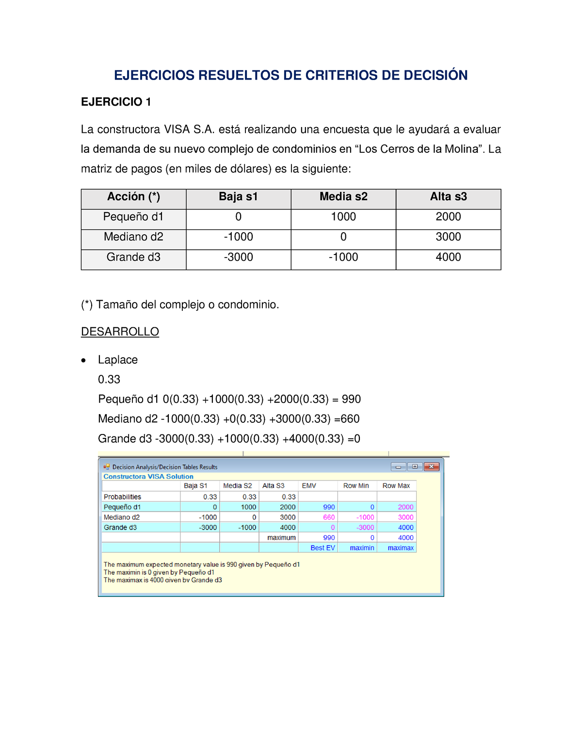 Ejercicios Criterios De Decisión Ejercicios Resueltos De Criterios De DecisiÓn Ejercicio 1 La 2693