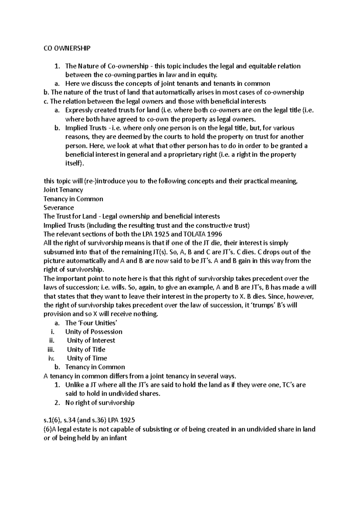 CO Ownership - Land Law Lecture 5 - CO OWNERSHIP The Nature of Co ...