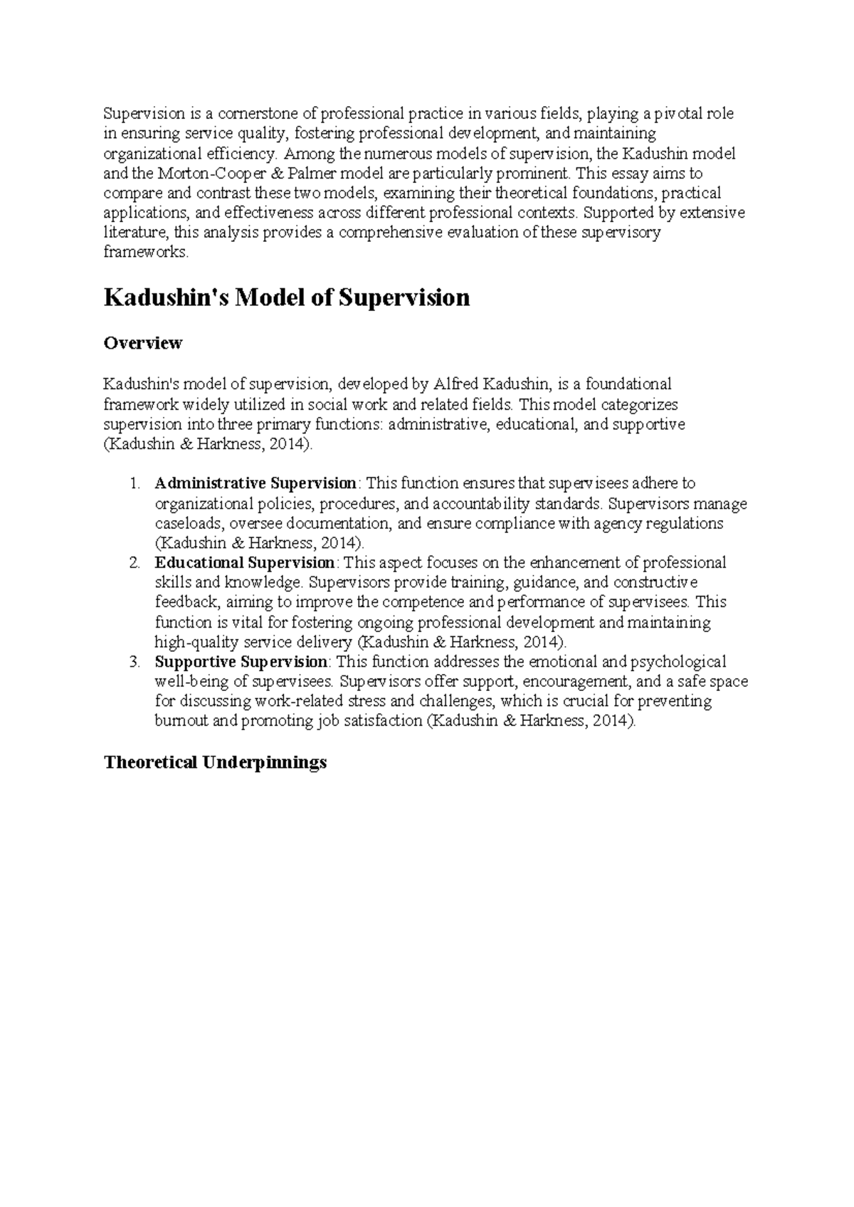 Supervision - Among the numerous models of supervision, the Kadushin ...